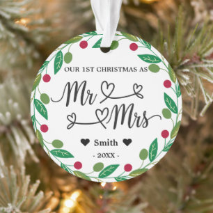 Personalized 1st Christmas as Mr. & Mrs. Photo Ornament