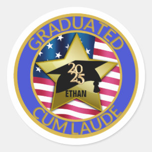 Personalized 2025 Graduation Cum Laude Classic Round Sticker
