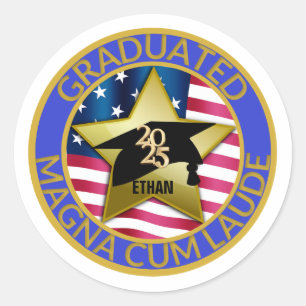 Personalized 2025 Magna Cum Laude Graduation Classic Round Sticker
