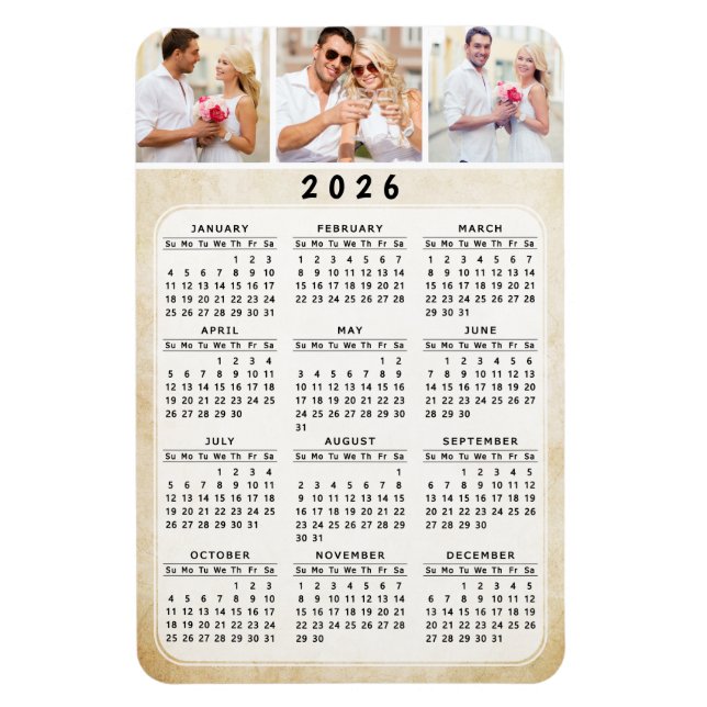 Personalized 2026 Photo Magnet Calendar 4x6 (Vertical)
