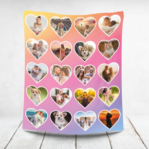 Personalized 20 Heart Photo Colorful Collage Fleece Blanket