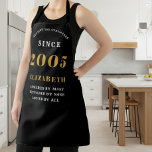 Personalized 21st Birthday 2005 Black & Gold Apron<br><div class="desc">Celebrate with our stylish and personalized 21st Birthday Apron! This elegant black apron features a bold "SETTING THE STANDARDS SINCE" design with a prominent "2005" (or your chosen year) in gold. Below, you can customize it with a name like "ELIZABETH" and a heartwarming phrase: "ADMIRED BY MANY, BETTERED BY NONE,...</div>