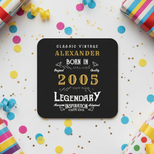 Personalized 21st Birthday 2005 Vintage Legend Square Paper Coaster