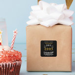 Personalized 21st Birthday Add Name 2005 Legend Square Sticker<br><div class="desc">For those born in 2005 and celebrating their birthday we have the ideal birthday stickers. The black background with a white and gold vintage typography design design is simple and yet elegant with a retro feel. Easily customize the text of this birthday using the template provided. More gifts and party...</div>