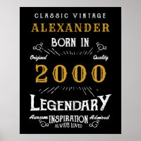 Personalized 21st Birthday Born 2000 Vintage Black