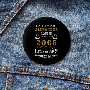 Personalized 21st Birthday Born 2005 Vintage Black 3 Cm Round Badge