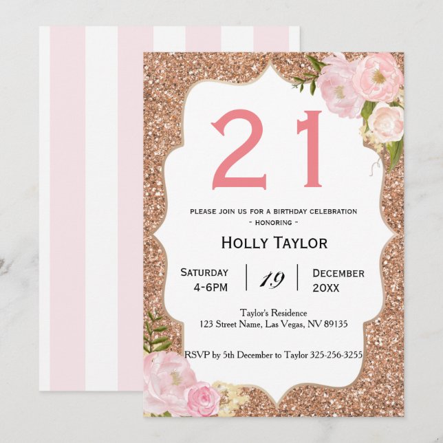 Personalized 21st Birthday Invitation (Front/Back)