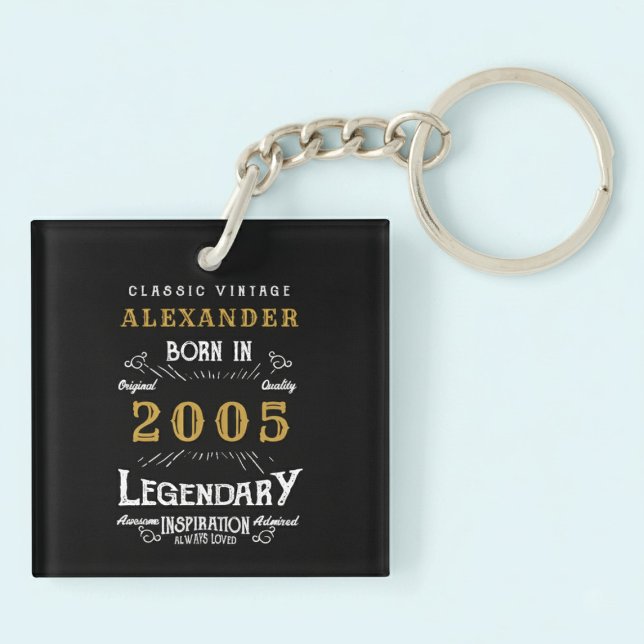 Personalized 21st Birthday Legend 2005 Vintage Key Ring (Born 2005 birthday keychain. Pastel background.)