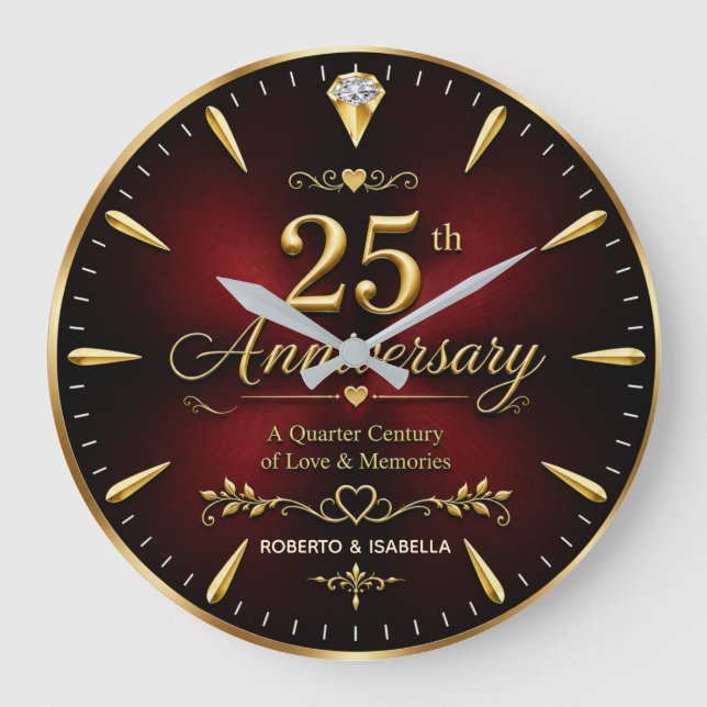 Personalized 25th Anniversary Jubilee Gift  Large Clock (Front)