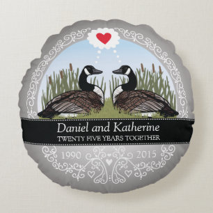 Personalized 25th Wedding Anniversary, Geese Round Cushion