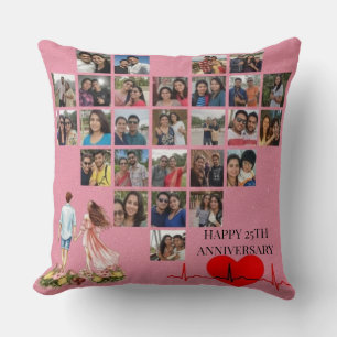 Personalized 25th Wedding Anniversary Photo Collag Cushion