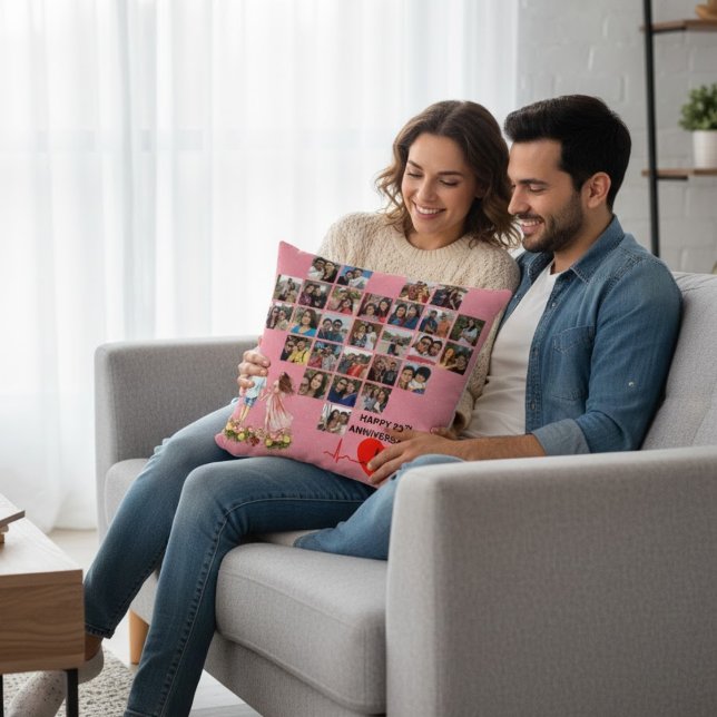 Personalized 25th Wedding Anniversary Photo Collag Cushion (Creator Uploaded)