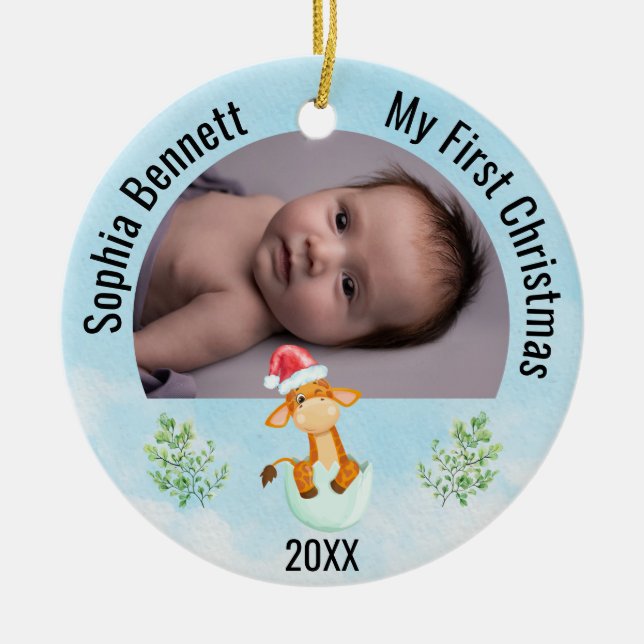 Personalized 2 Photo Babys My First Christmas 2022 Ceramic Tree Decoration (Front)