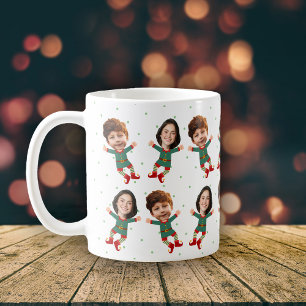 Personalized 2 Photos Face Funny Christmas Elf Kid Coffee Mug