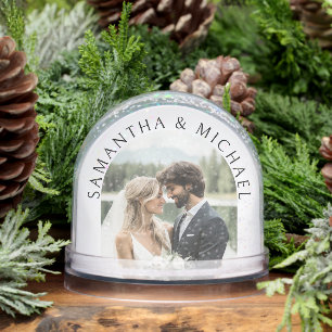 Personalized 2 Photos Names Wedding Keepsake Snowglobe
