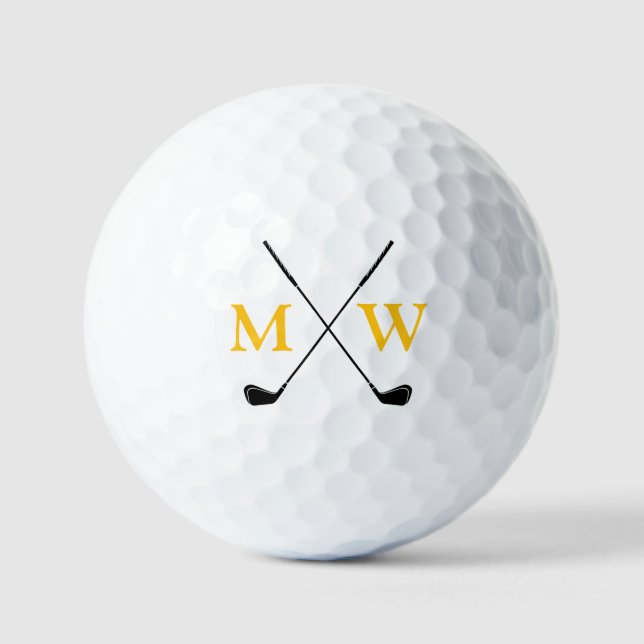 Personalized 2 Yellow Initials Monogram Golfer's Golf Balls (Front)