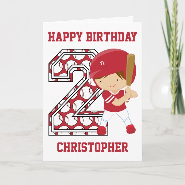 Personalized 2nd Birthday Baseball Batter Red Card (Front)
