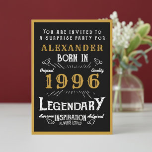 Personalized 30th Birthday 1996 Black Gold Legend Invitation