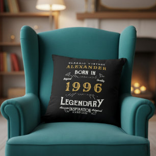 Personalized 30th Birthday Born 1996 Legend Black Cushion