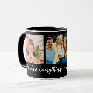 Personalized 3 Photo Collage Family Quote  Black Mug