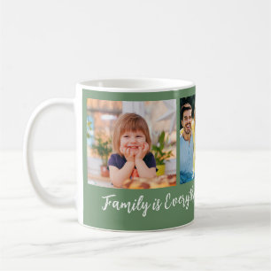Personalized 3 Photo Family Name Quote Green Coffee Mug