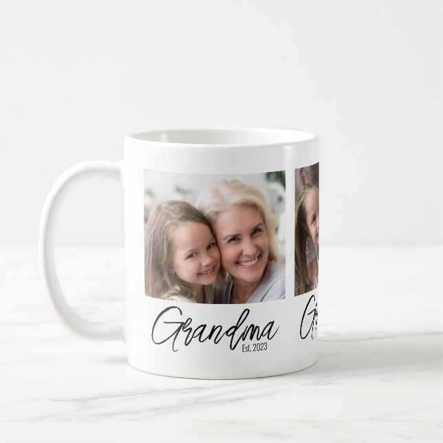 Personalized 3 Photo Grandma Established Year Coffee Mug (Left)