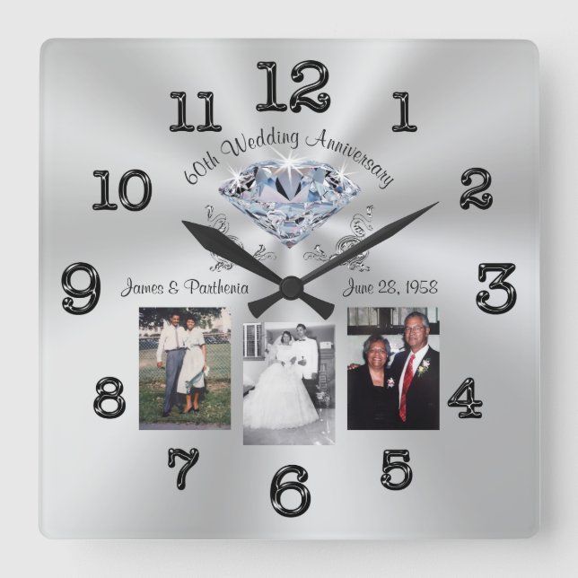Personalized 3 Photos 60th Anniversary Clock (Front)