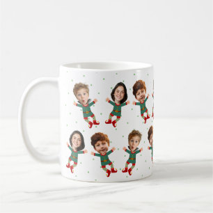 Personalized 3 Photos Face Funny Christmas Elf Kid Coffee Mug