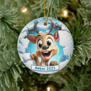 Personalized 3d Breakout Reindeer Christmas Ceramic Tree Decoration