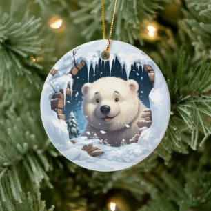 Personalized 3D Polar Bear Ceramic Tree Decoration