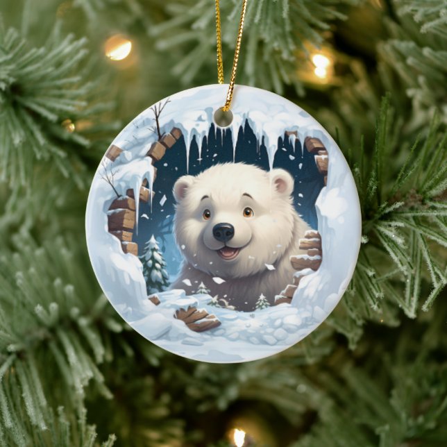Personalized 3D Polar Bear  Ceramic Tree Decoration (Tree)