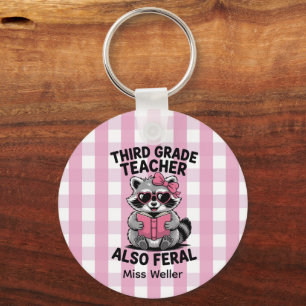 Personalized 3rd Grade Teacher Cute Feral Raccoon Key Ring