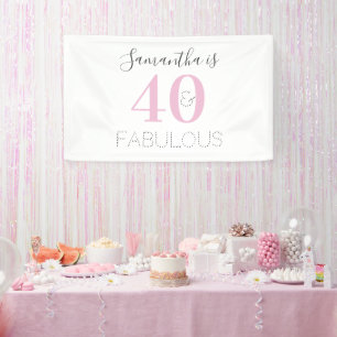 Personalized 40 and fabulous Modern Pink Birthday Banner
