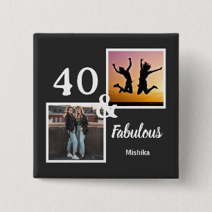 Personalized 40 & fabulous women's gift 15 cm square badge