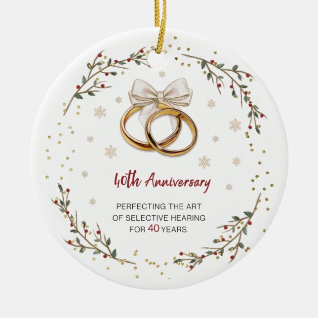 Personalized 40th Anniversary Couple Christmas Ceramic Tree Decoration (Front)