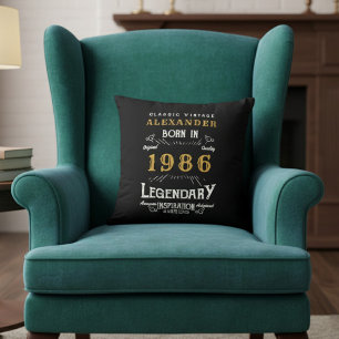 Personalized 40th Birthday Born 1986 Legend Black Cushion