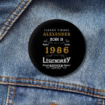 Personalized 40th Birthday Born 1986 Vintage Black 3 Cm Round Badge<br><div class="desc">Celebrate a major milestone with this stylish, personalized 40th Birthday Pin Badge. Featuring a cool vintage/retro design in elegant black, white, and metallic gold, it proudly displays the iconic birth year: 1986. Easily click 'Personalize' to add the recipient's custom name, making it a truly unique birthday gift or a fantastic...</div>