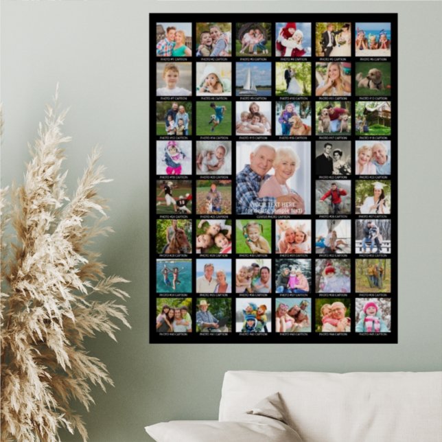 Personalized 45 Photo Collage with Captions Black Poster (Creator Uploaded)