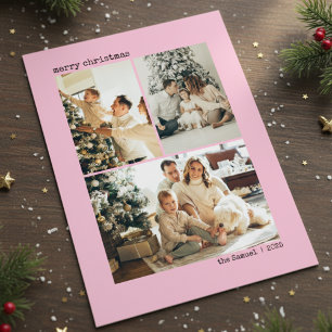 Personalized 4 Family Photo Collage Pink Color Holiday Card