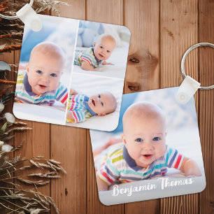 Personalized 4 Photo Collage Custom Modern Baby  Key Ring