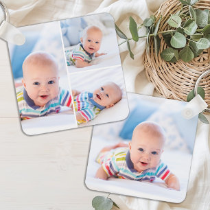 Personalized 4 Photo Collage Modern Newborn Baby  Key Ring