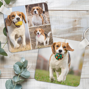 Personalized 4 Photo Collage Modern Pet Puppy Dog Key Ring