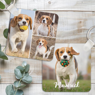 Personalized 4 Photo Collage Modern Pet Puppy Dog Key Ring