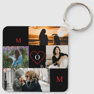 Personalized 4-Photo Collage Mom Monogram Key Ring
