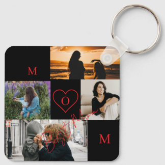Personalized 4-Photo Collage Mom Monogram Key Ring