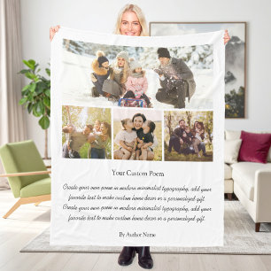 Personalized 4 Photo Collage With Poem Fleece Blanket
