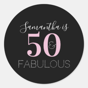 Personalized 50 and fabulous Black Pink Birthday Classic Round Sticker