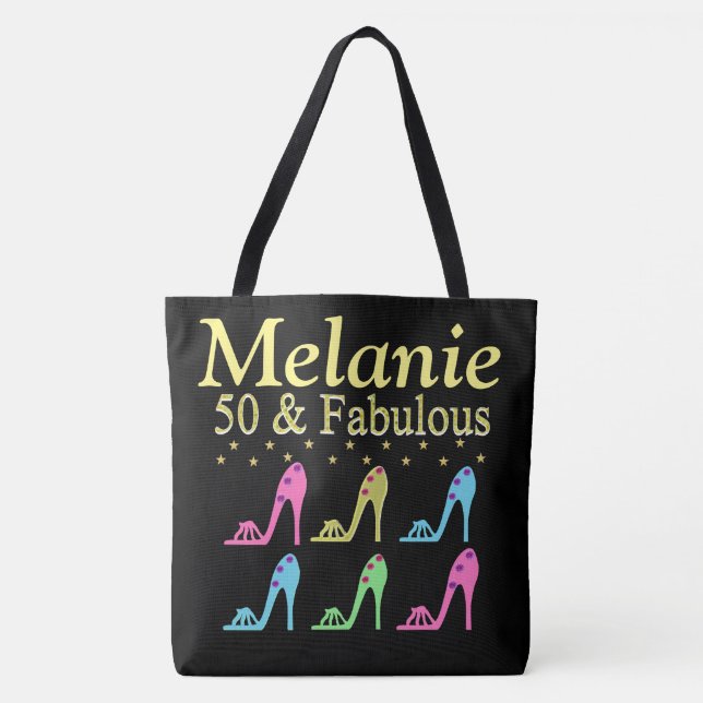 PERSONALIZED 50 & FABULOUS SHOE QUEEN TOTE BAG (Front)