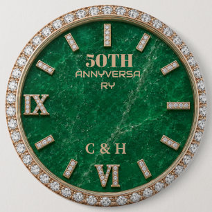 Personalized 50th Anniversary Emerald Marble  6 Cm Round Badge