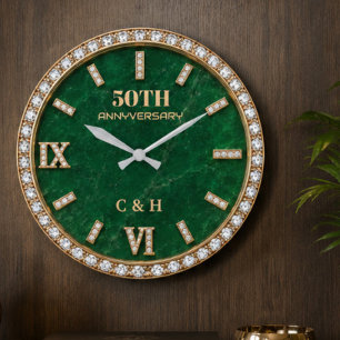 Personalized 50th Anniversary Emerald Marble Large Clock